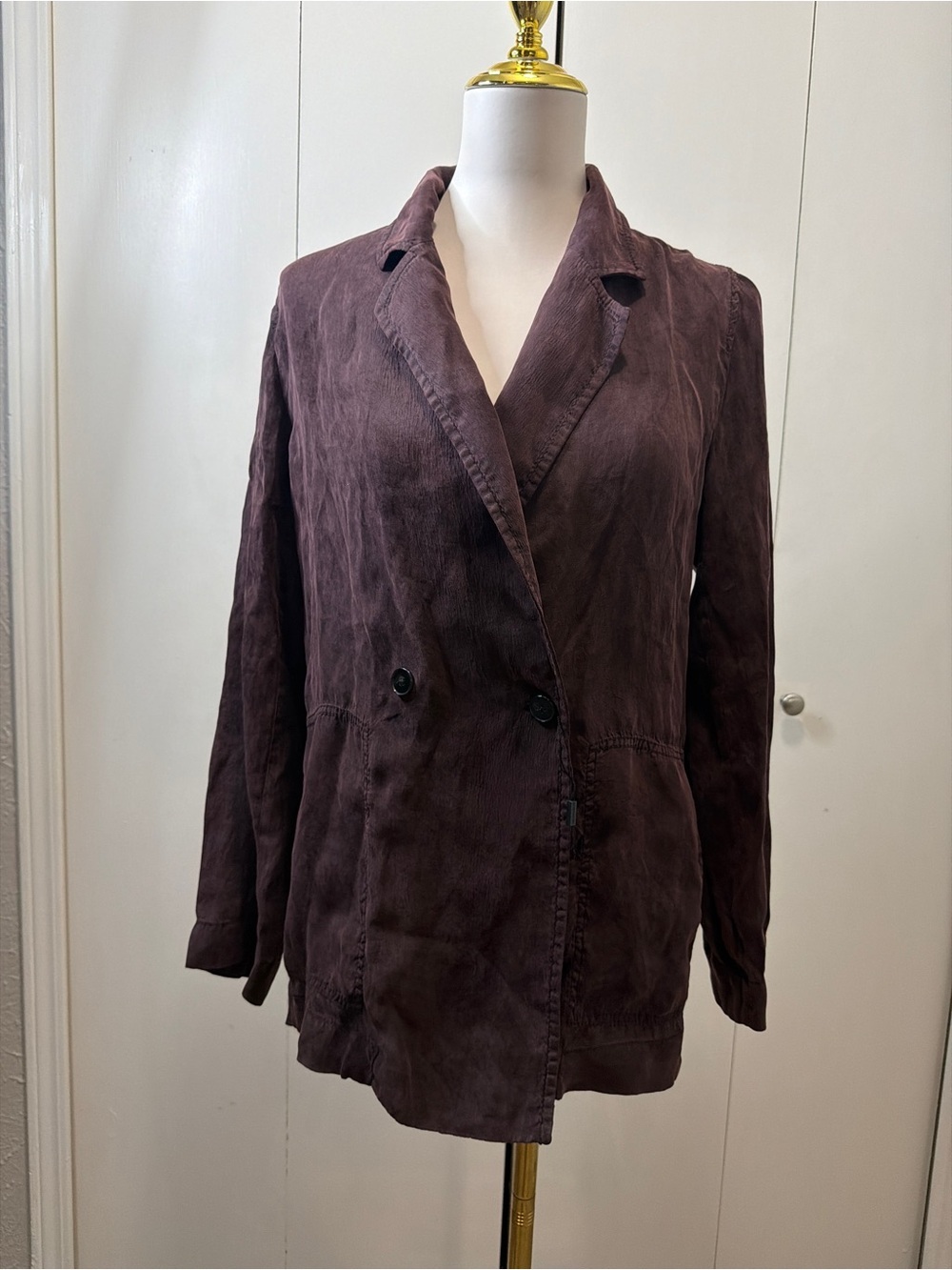 Massimo Dutti Double-Breasted Soft Blazer in Plum Brown
